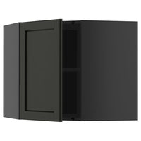 METOD corner wall cabinet with shelves, black-grey/Lerhyttan black stained, 68x60 cm