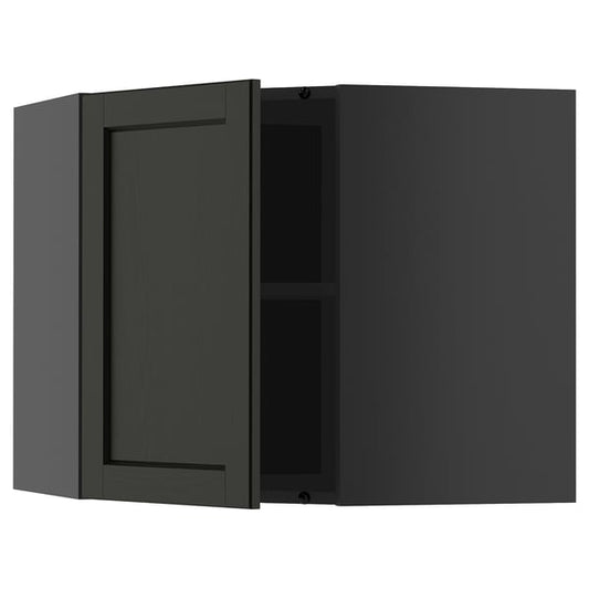 METOD - METOD Corner wall cabinet with shelves, black-grey/Lerhyttan black stained, 68x60 cm