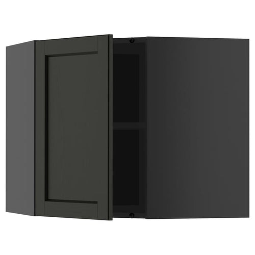 METOD - METOD Corner wall cabinet with shelves, black-grey/Lerhyttan black stained, 68x60 cm