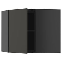 METOD corner wall cabinet with shelves, black-grey/Nickebo matt anthracite, 68x60 cm