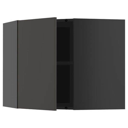METOD - METOD Corner wall cabinet with shelves, black-grey/Nickebo matt anthracite, 68x60 cm