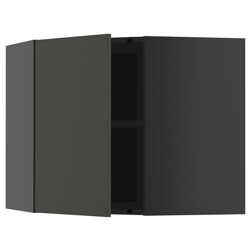 METOD - METOD Corner wall cabinet with shelves, black-grey/Nickebo matt anthracite, 68x60 cm