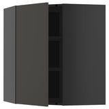 METOD corner wall cabinet with shelves, black-grey/Nickebo matt anthracite, 68x80 cm