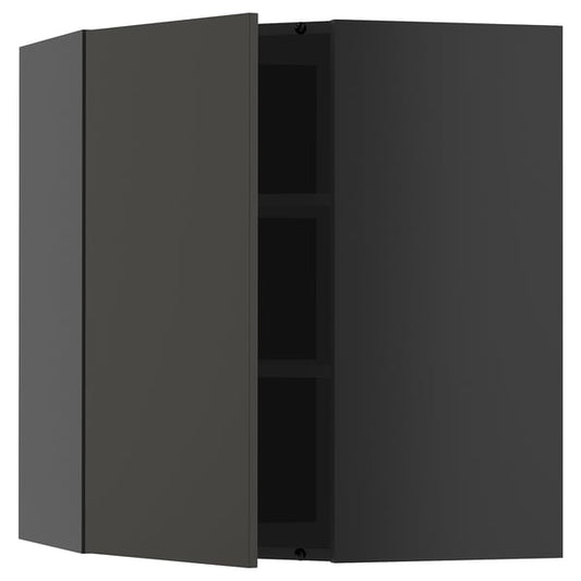 METOD - METOD Corner wall cabinet with shelves, black-grey/Nickebo matt anthracite, 68x80 cm