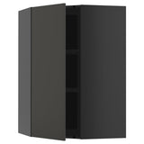 METOD corner wall cabinet with shelves, black-grey/Nickebo matt anthracite, 68x100 cm