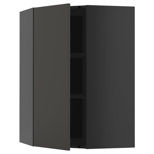METOD - METOD Corner wall cabinet with shelves, black-grey/Nickebo matt anthracite, 68x100 cm