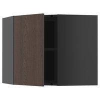 METOD corner wall cabinet with shelves, black-grey/Sinarp brown, 68x60 cm