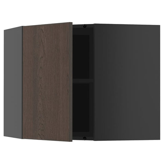 METOD - METOD Corner wall cabinet with shelves, black-grey/Sinarp brown, 68x60 cm
