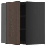 METOD corner wall cabinet with shelves, black-grey/Sinarp brown, 68x80 cm