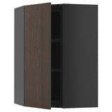 METOD corner wall cabinet with shelves, black-grey/Sinarp brown, 68x100 cm