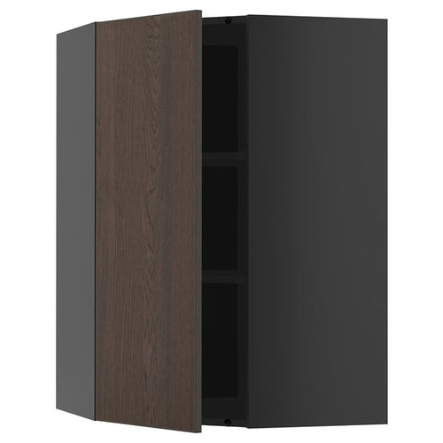 METOD - METOD Corner wall cabinet with shelves, black-grey/Sinarp brown, 68x100 cm