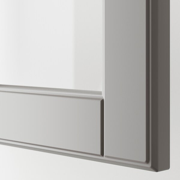 METOD - Corner wall cab w shelves/glass dr, white/Bodbyn grey, 68x100 cm