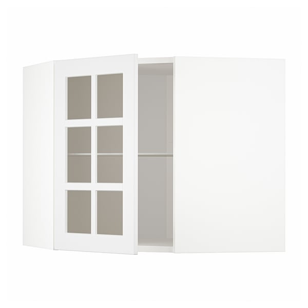 METOD - METOD Corner wall cab w shelves/glass dr, white/Stensund white, 68x60 cm