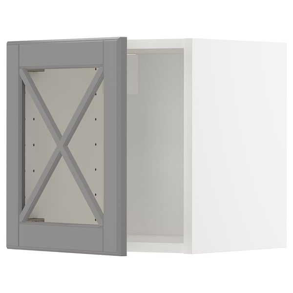 METOD - METOD Wall cabinet w glass door/crossbar., white/Bodbyn grey, 40x40 cm