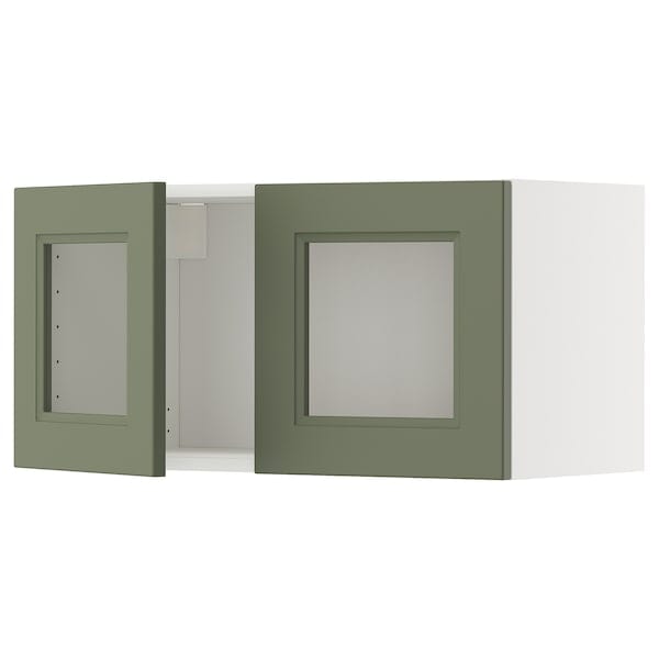 Ikea METOD - Wall cabinet with 2 glass doors, white/Axstad gray-green,80x40 cm