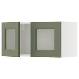 METOD wall cabinet with 2 glass doors, white/Axstad grey-green, 80x40 cm