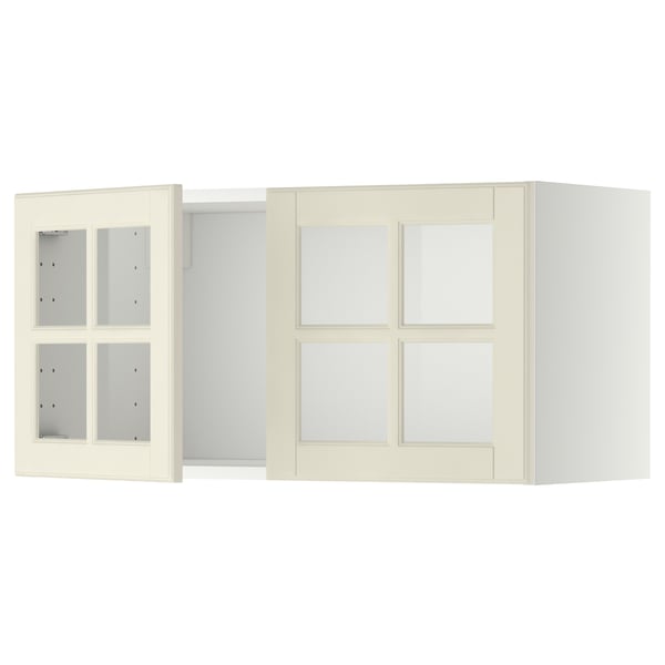 METOD - METOD Wall cabinet with 2 glass doors, white/Bodbyn off-white, 80x40 cm