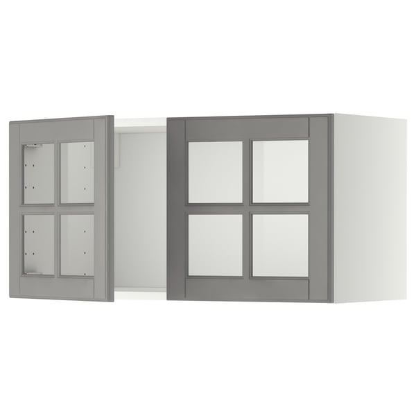 METOD - METOD Wall cabinet with 2 glass doors, white/Bodbyn grey, 80x40 cm