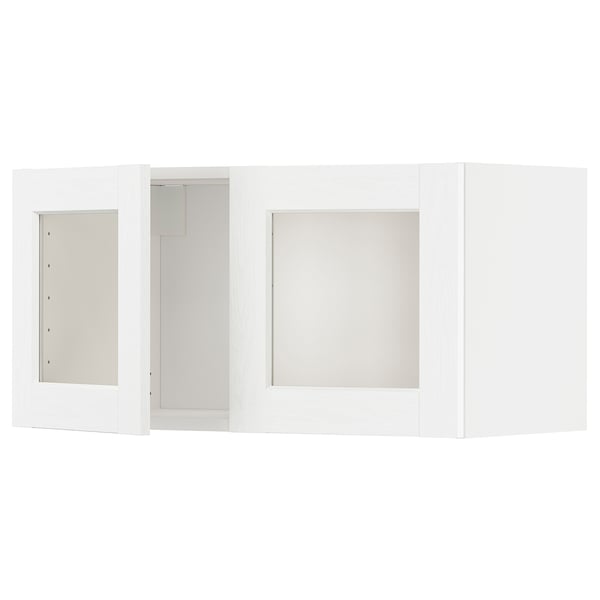 METOD wall cabinet with 2 glass doors, white Enköping/white wood effect, 80x40 cm