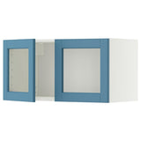 METOD wall cabinet with 2 glass doors, white/Lerhyttan blue, 80x40 cm