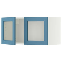 METOD wall cabinet with 2 glass doors, white/Lerhyttan blue, 80x40 cm