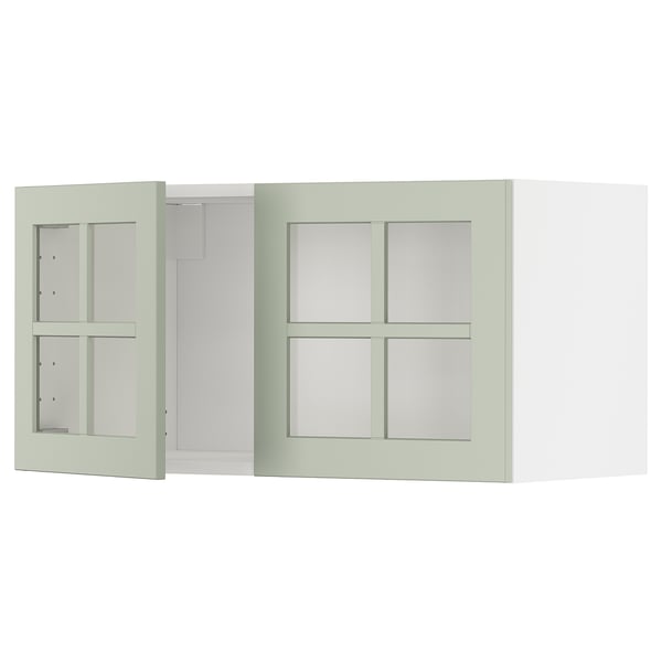 METOD wall cabinet with 2 glass doors, white/Stensund light green, 80x40 cm