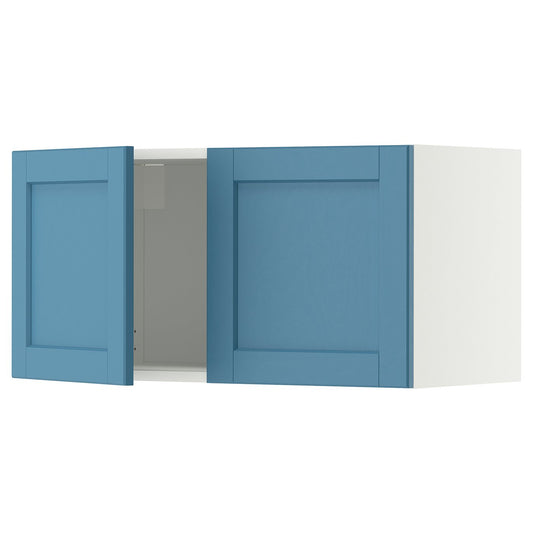 METOD wall cabinet with 2 doors, white/Lerhyttan blue, 80.0x40.0x38.9 cm