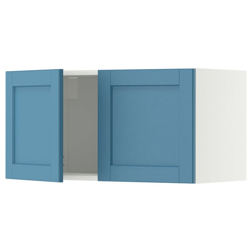 METOD wall cabinet with 2 doors, white/Lerhyttan blue, 80x40 cm