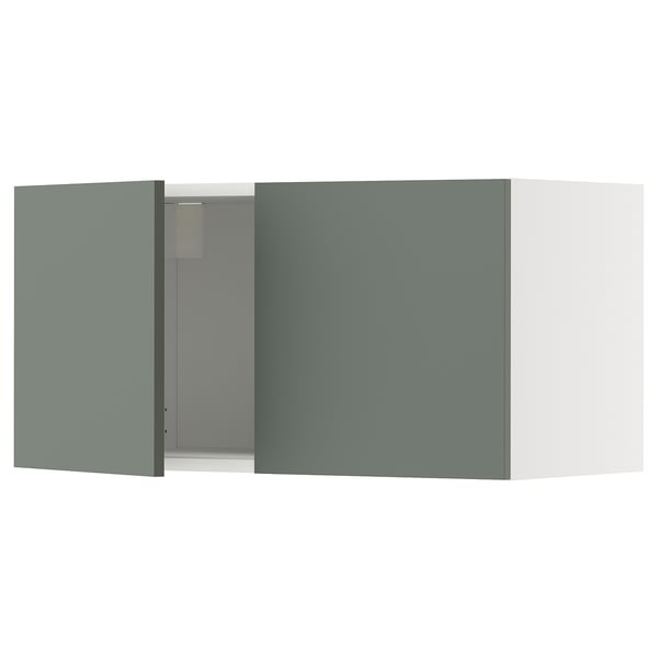 METOD wall cabinet with 2 doors, white/Nickebo matt grey-green, 80x40 cm