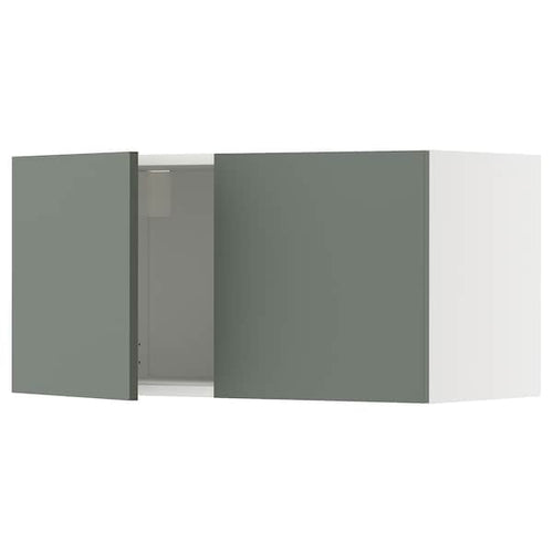 METOD wall cabinet with 2 doors, white/Nickebo matt grey-green, 80x40 cm