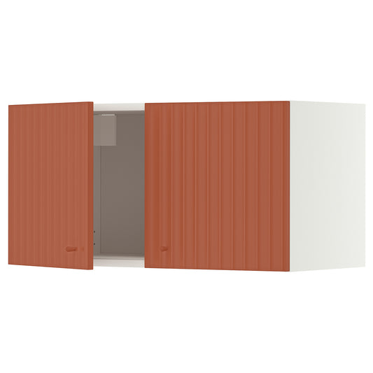 METOD wall cabinet with 2 doors, white/Terrsjö red-brown wave pattern, 80x40 cm