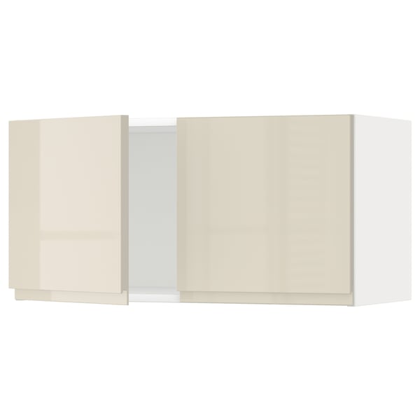 METOD wall cabinet with 2 doors, white/Voxtorp high-gloss light beige, 80x40 cm