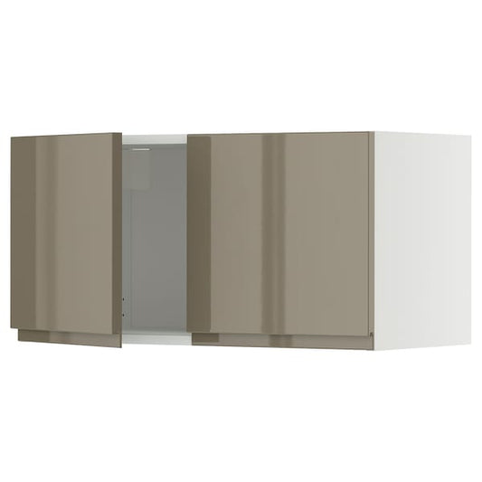 METOD - Wall cabinet with 2 doors, white/Voxtorp high-gloss dark grey-brown, 80x40 cm