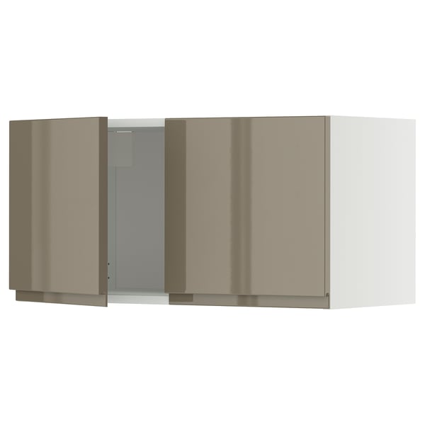 METOD wall cabinet with 2 doors, white/Voxtorp high-gloss dark grey-brown, 80x40 cm