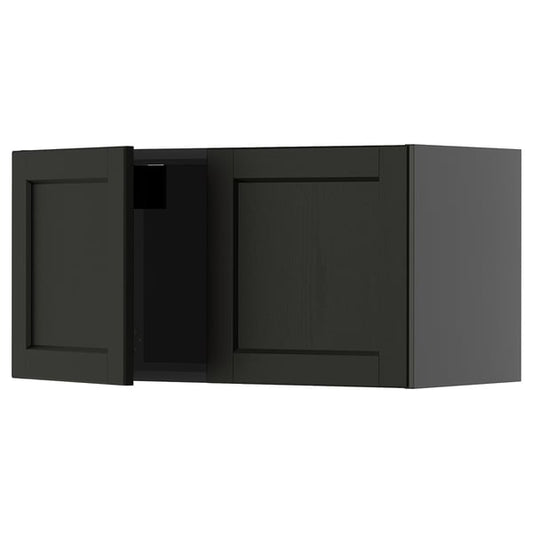 METOD - METOD Wall cabinet with 2 doors, black-grey/Lerhyttan black stained, 80x40 cm