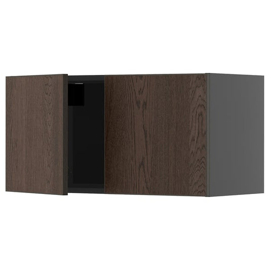 METOD - METOD Wall cabinet with 2 doors, black-grey/Sinarp brown, 80x40 cm