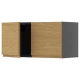 METOD wall cabinet with 2 doors, black-grey/Voxtorp oak effect, 80x40 cm