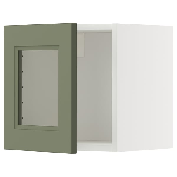 METOD wall cabinet with glass door, white/Axstad grey-green, 40x40 cm
