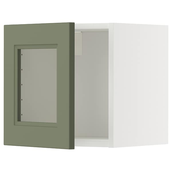 METOD - Wall cabinet with glass door, white/Axstad grey-green, 40x40 cm