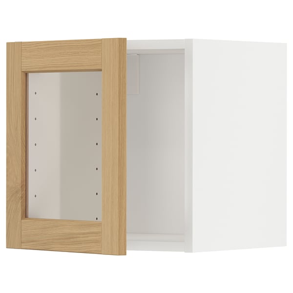 METOD wall cabinet with glass door, white/Forsbacka oak, 40x40 cm