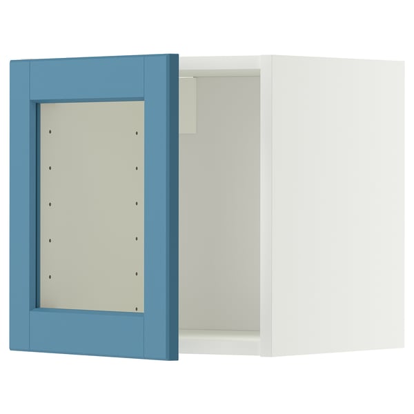 METOD wall unit with glass door, white/Lerhyttan blue, 40x40 cm