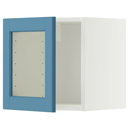 METOD wall unit with glass door, white/Lerhyttan blue, 40x40 cm