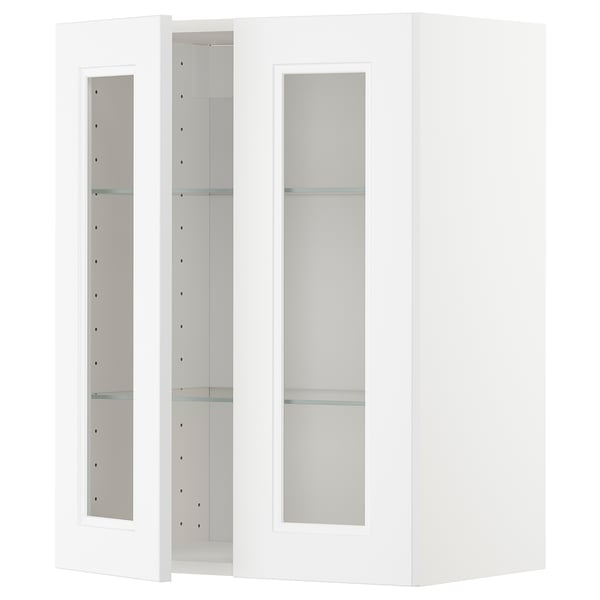 METOD - METOD Wall cabinet w shelves/2 glass drs, white/Axstad matt white, 60x80 cm