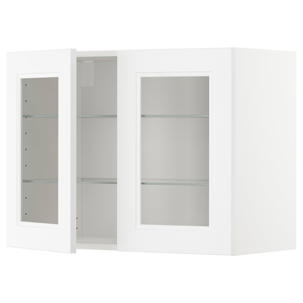 METOD - METOD Wall cabinet w shelves/2 glass drs, white/Axstad matt white, 80x60 cm