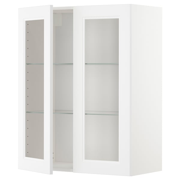METOD - METOD Wall cabinet w shelves/2 glass drs, white/Axstad matt white, 80x100 cm