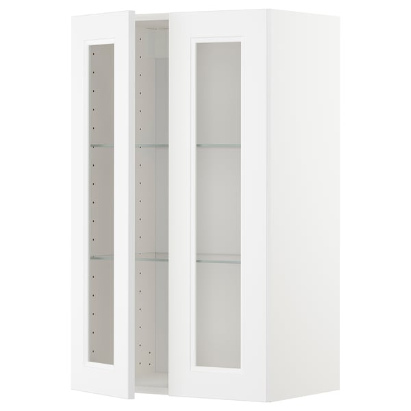 METOD wall cabinet w shelves/2 glass drs, white/Axstad matt white, 60x100 cm