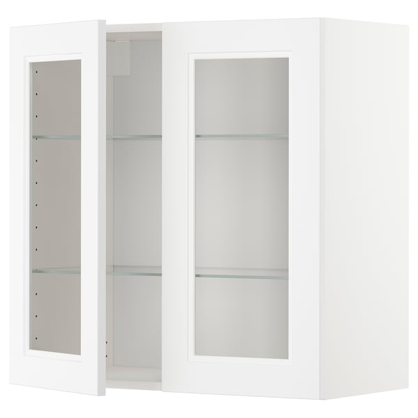METOD wall cabinet w shelves/2 glass drs, white/Axstad matt white, 80x80 cm