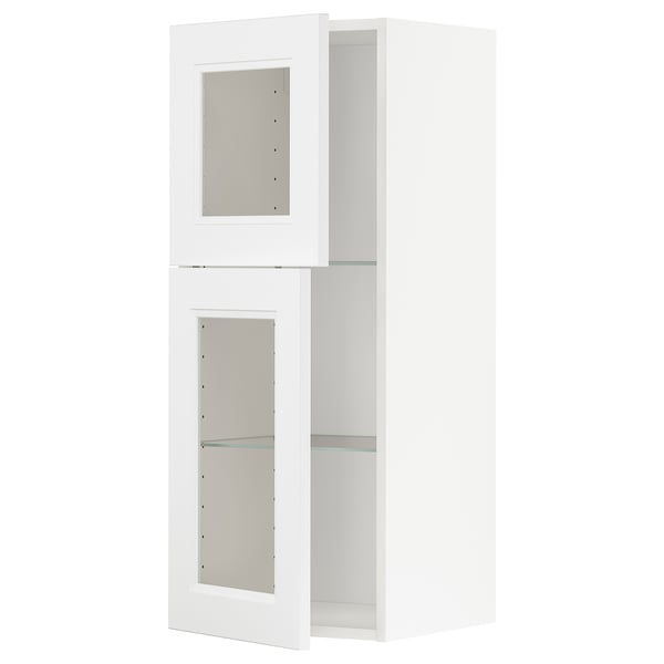 METOD - METOD Wall cabinet w shelves/2 glass drs, white/Axstad matt white, 40x100 cm