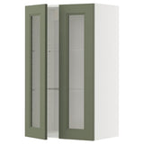 METOD wall cabinet w shelves/2 glass drs, white/Axstad grey-green, 60x100 cm