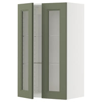 METOD wall cabinet w shelves/2 glass drs, white/Axstad grey-green, 60x100 cm